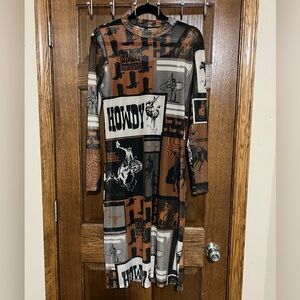 Western Graphic Long Sleeve Dress